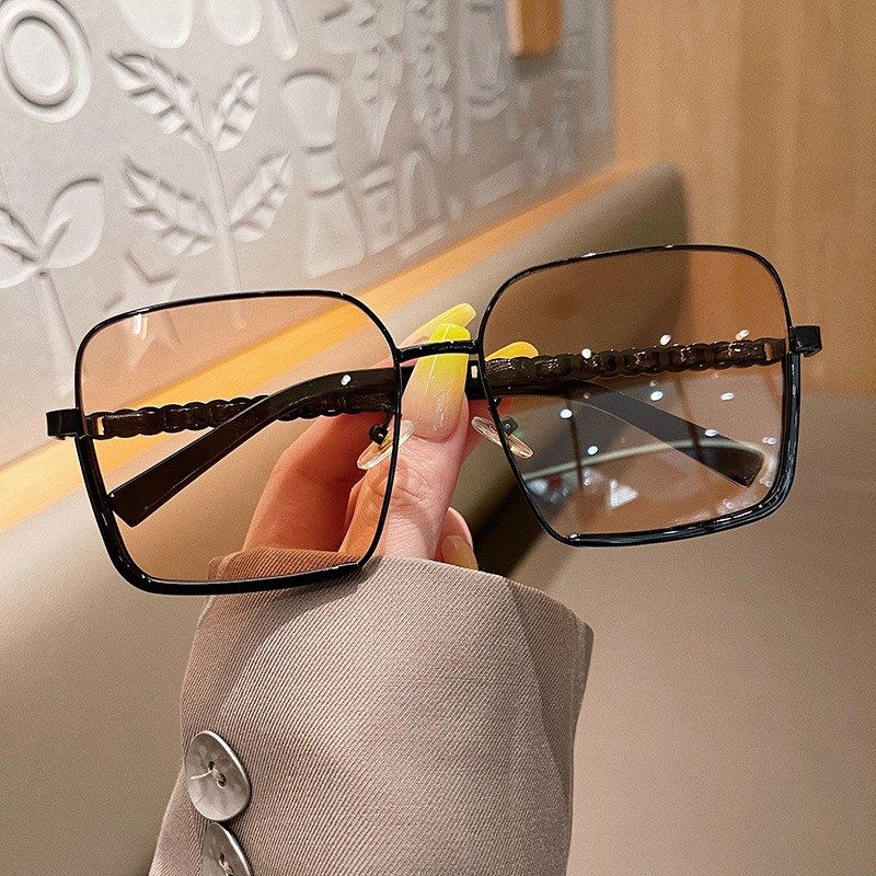 新款时尚半框太阳镜 皮质链条女款防紫外线墨镜小香方框素颜眼镜