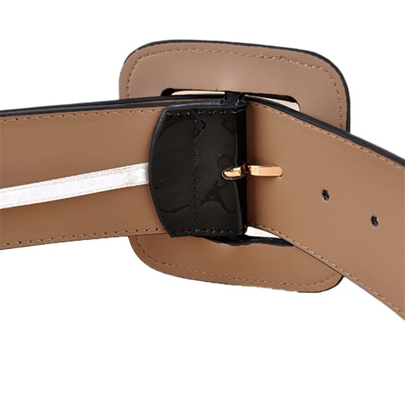 欧式时尚漆皮宽腰封 黑红装饰大衣真皮皮带 百搭牛皮腰带女士