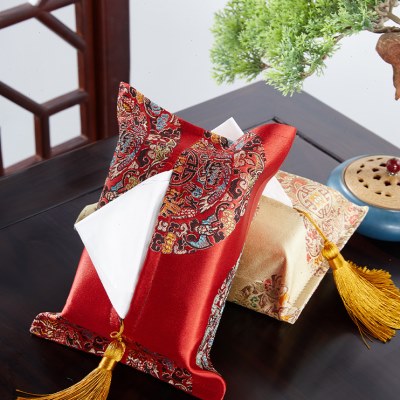 新中式纸巾盒抽纸袋客厅卧室办公室桌面抽纸盒绸缎布艺纸巾套定制