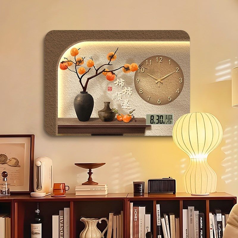 柿柿如意电表箱装饰画轻奢高级感带钟表遮挡配电箱电闸盒时钟挂画