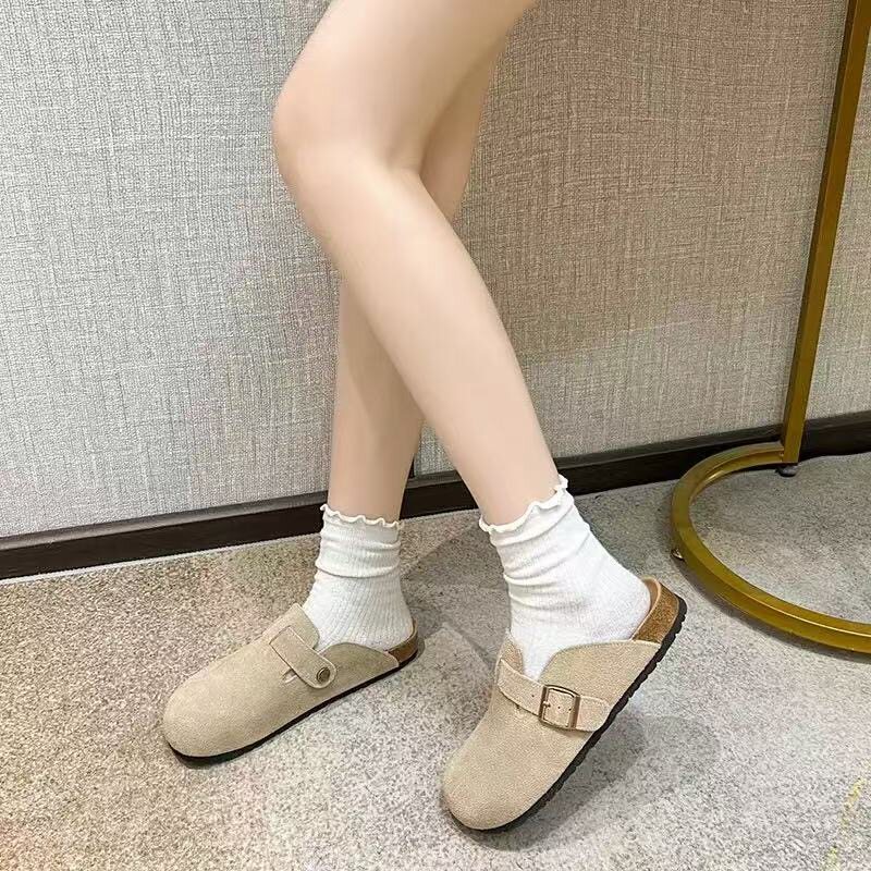 真皮牛皮勃肯鞋女2026秋季新款厚底外穿包头博肯拖鞋一脚蹬软木鞋