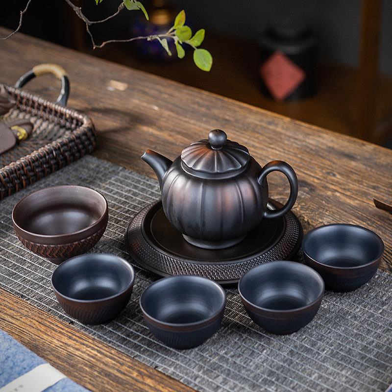 紫陶茶壶单壶浮雕紫泥手工建水紫砂壶西施壶茶具云南手抓壶竹节壶