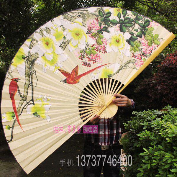 超大壁挂扇子国风扇子墙挂装饰大折扇礼品扇玉兰花鸟画扇中式挂饰
