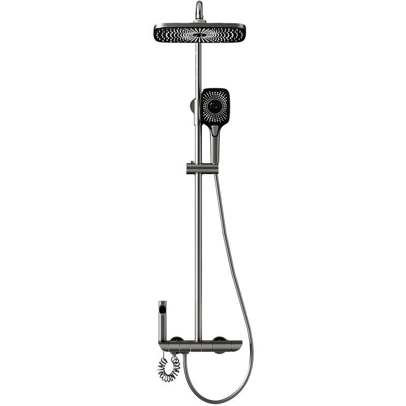 枪灰恒温琴键四档花洒淋浴套装全铜主体龙头增压喷头沐浴可升降