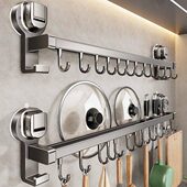 德国吸盘挂钩厨房挂杆免打孔无痕强力承重置物架多功能勺子铲挂架