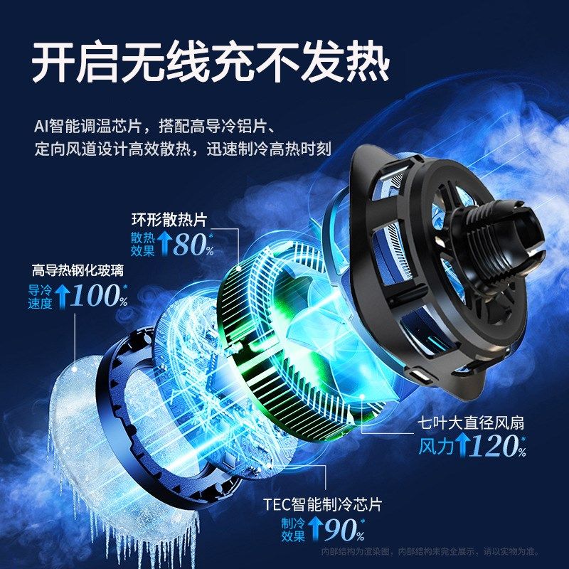 QI2认证制冷磁吸无线 线充电器汽车导航支架车载无线 线充电器苹