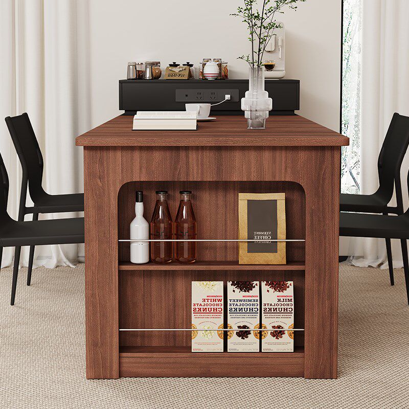 岛台餐桌一体可伸缩家用小户型可折叠厨房移动导台带插座吧台高柜