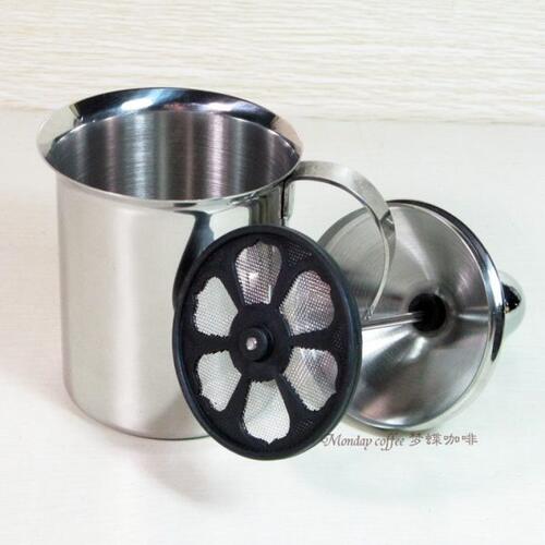 JIMISI打奶器不锈钢 单层手动牛奶打泡器 咖啡奶泡壶 奶泡杯400ml