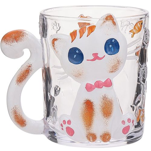 浮雕手绘创意玻璃杯女高颜值情侣杯猫咪杯子礼盒生日礼物儿童水杯