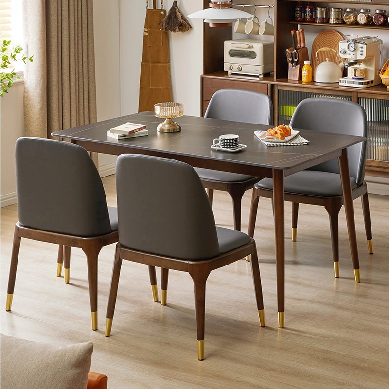 岩板餐桌实木家用吃饭桌客厅长桌子小户型简约餐桌长方形洽谈桌子