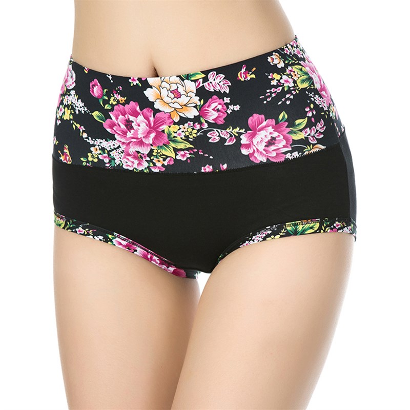 四条装 高腰内裤女纯棉印花碎花底裤产后深色系全棉透气黑色紫色5