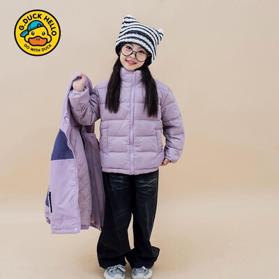 小黄鸭男女童冲锋衣秋冬羽绒服三合一可拆卸羽绒内胆中大儿童外套