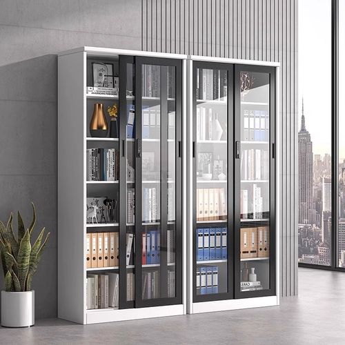 钢制推拉门书柜文件柜办公室玻璃展示柜移门密码锁资料凭证档案柜