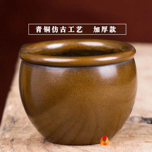 小水缸 古韵禅意客厅茶道摆件铜用品碗佛前供水碗 1个