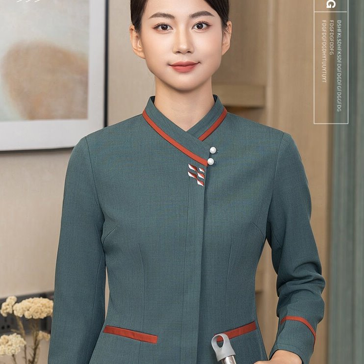 酒店宾馆高端客房服务员制服商场后勤饭店保洁工作服绿色长袖秋季