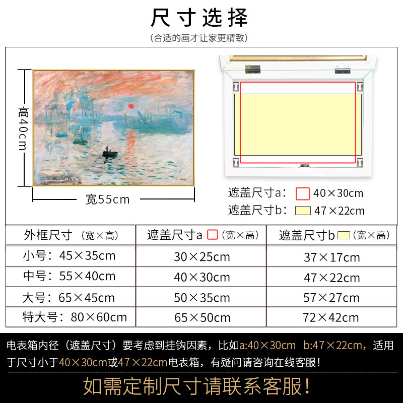 现代欧式电表箱装饰画简约客厅玄关遮挡配电箱电闸盒莫奈梵高油画图片
