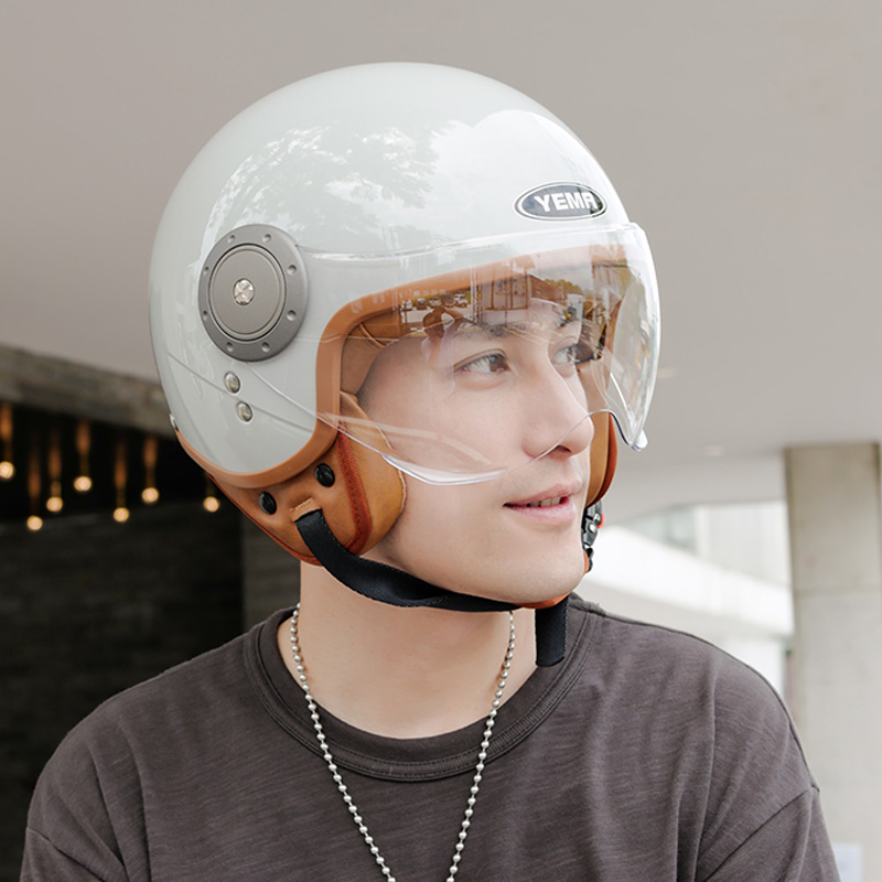 野马3C认证电动摩托车头盔女电瓶车半盔四季通用复古哈雷安全帽男