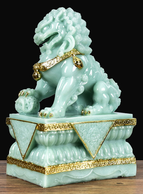 聚财金狮子摆件一对家居客厅办B公室玄关雄狮摆设开业乔迁礼品