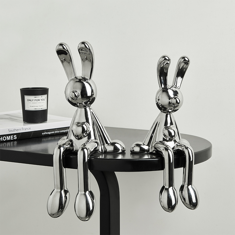 轻奢高档电镀银坐姿摆件客厅酒C柜桌面边电视柜吊脚娃娃装饰品