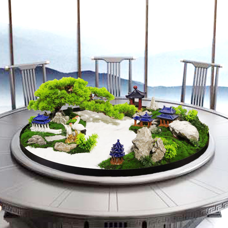 新中式饭店酒店大圆餐p桌中间转盘摆花微景观造景摆件创意装饰轻