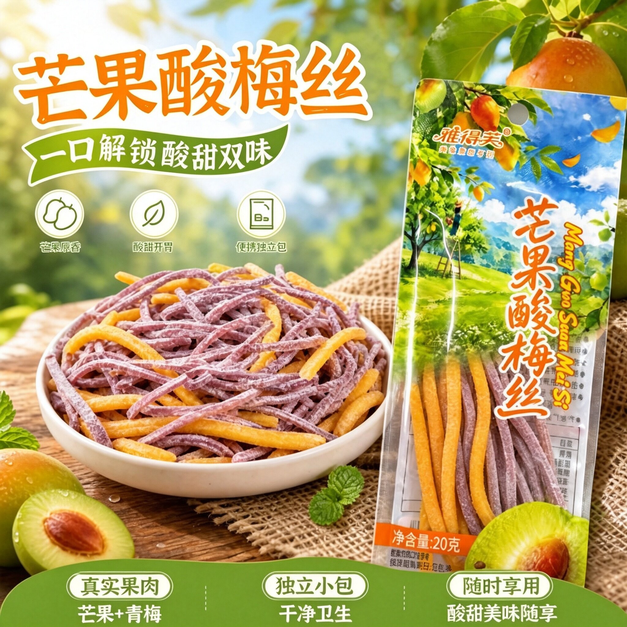 芒果酸梅丝芒果话梅丝画眉丝果干零食酸甜青梅梅条蜜饯梅肉小包装