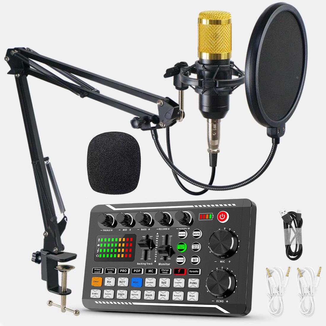 英文版 F998声卡设备手机电脑通用电容麦克风支架全套装