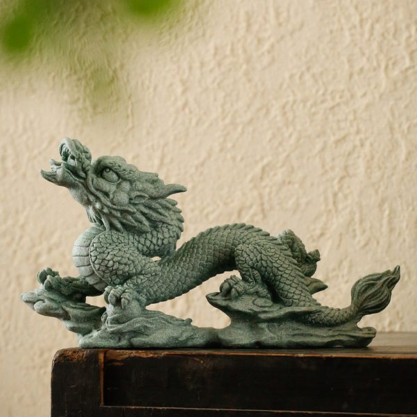 中式生肖龙书桌摆件创意家居玄关鱼缸沉水造景青砂石瑞兽神龙摆设