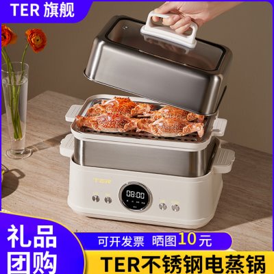 TER不锈钢电蒸锅家用多功能大容量蒸煮一体锅多层蒸箱小型蒸汽锅