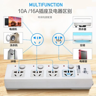 空调插座电磁炉热水器专用10A转16A大功率4000W插排插.板接拖线板