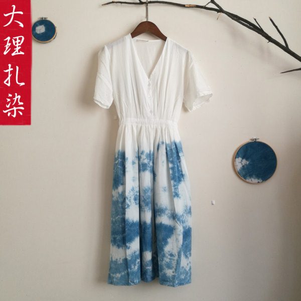 扎染连衣裙夏季民族风丽江云南大理白族手工特色蓝染纯植物染裙子