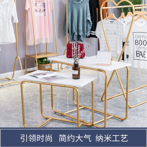 北欧服装店展示台实木桌子长方形包包架鞋架高低展示架流水台装饰
