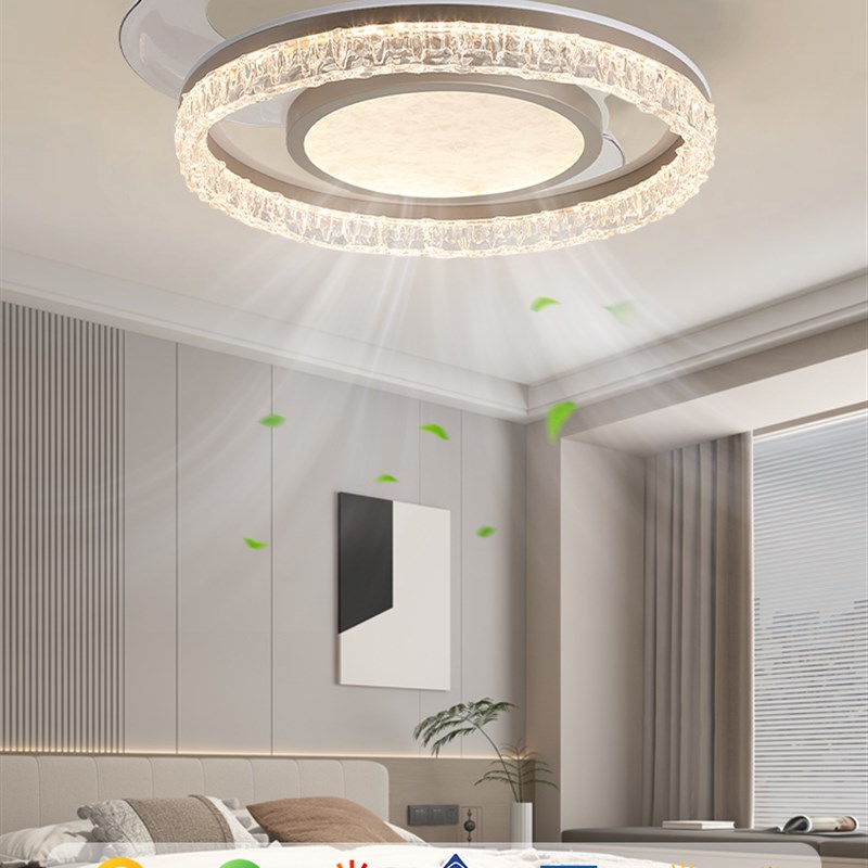 意式风扇灯吸顶灯轻奢极简冰晶静音隐形卧室房间餐厅X电风扇一体