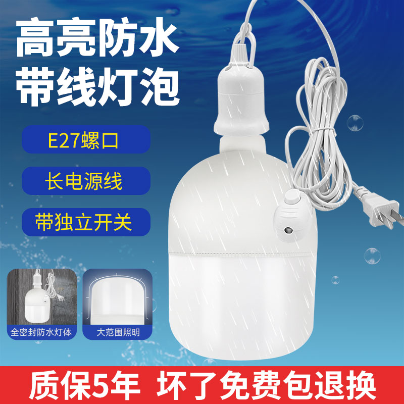 插电式节能灯泡家用户外e27螺口D防水移动插座悬挂开关带线球泡