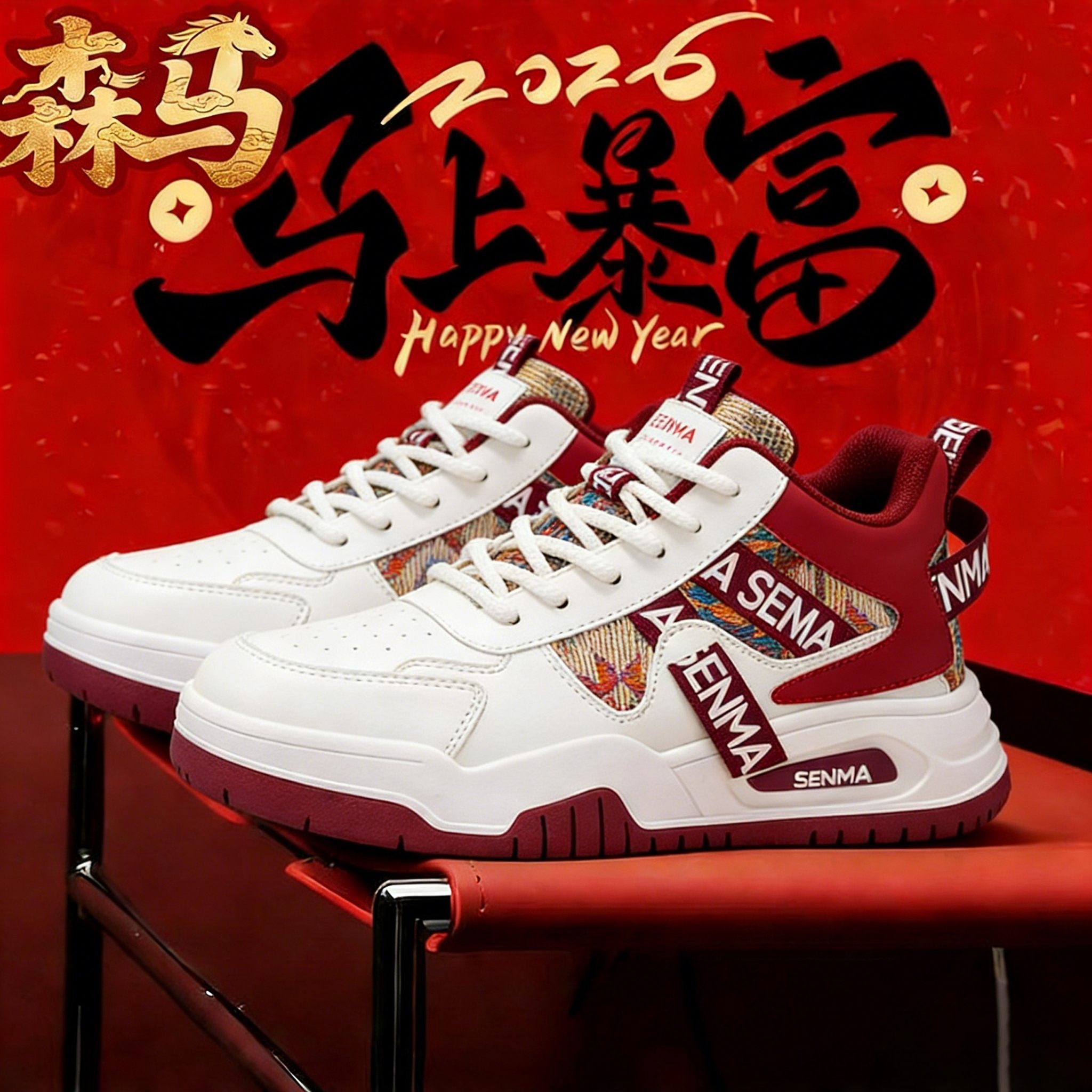 森马男鞋“一马当先”2026新款冬季厚底板鞋运动休闲增高潮流鞋子