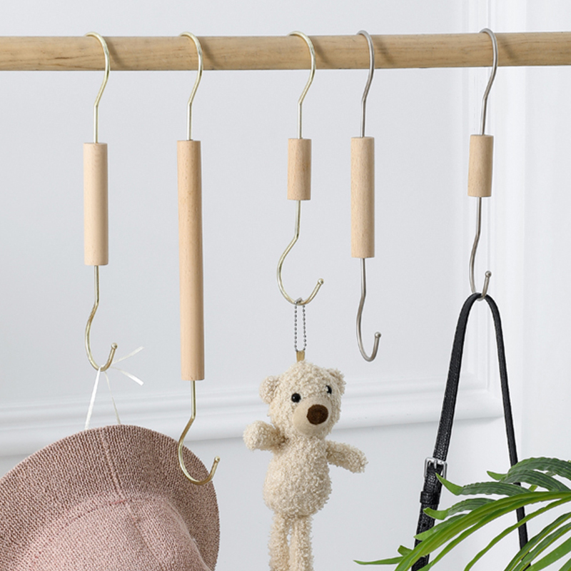 实木长钩S型钩子金属挂钩圆S勾服装店s钩s挂钩金色铁挂钩衣架钩