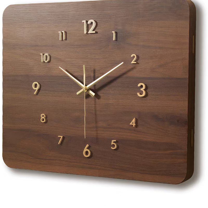 电表箱装饰画带钟表实木遮挡时钟免打孔遮丑配电箱简约胡桃木挂钟