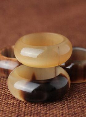 高原牦牛角戒指指环多色扳指精致文玩手串跑环绣眼鸟笼结绳手扣