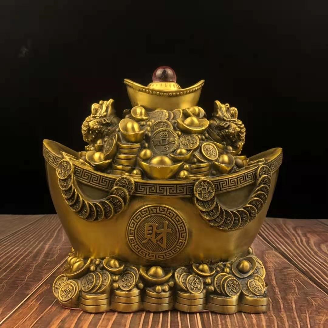 纯铜聚宝盆香炉摆E件四方v金蟾龙凤存钱罐储存钱罐办公室桌面装饰