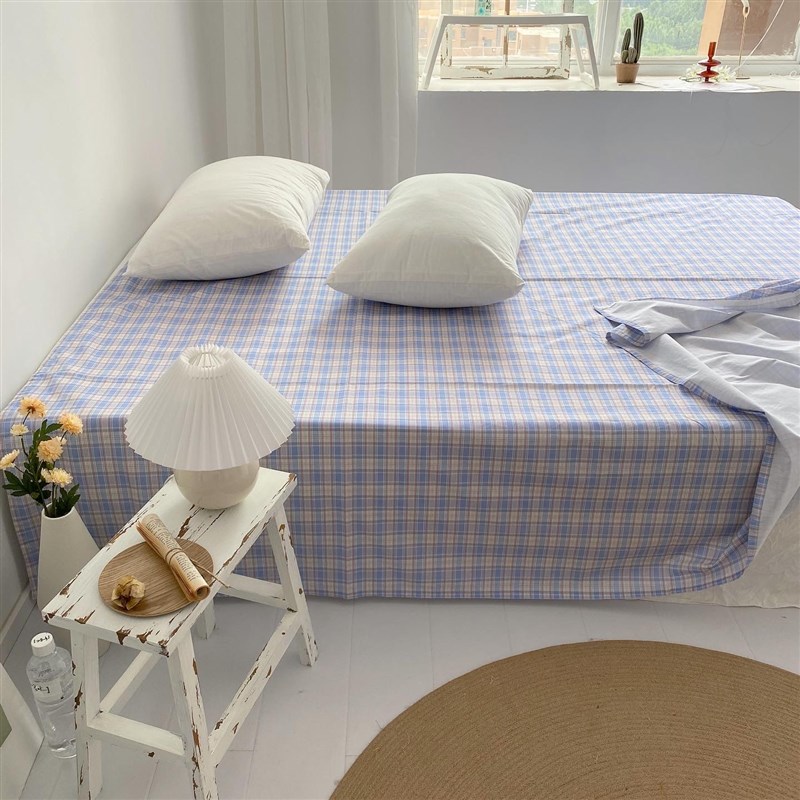 韩剧同款jk蓝灰细格纹全棉单件B床单床笠被单可定制学生宿舍单