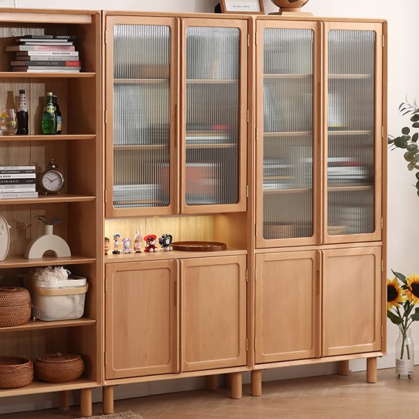 玻璃书柜全实木置物柜日式书架榉木书房落地整墙客厅餐边柜子简约