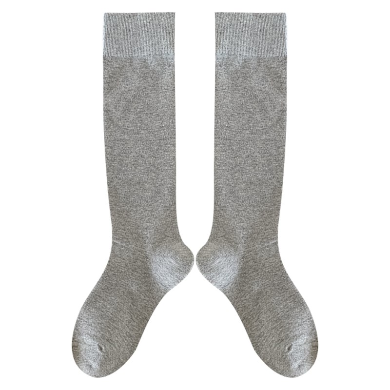 不会丢的袜子 秋冬黑色白色小腿袜女纯棉灰色长筒无骨长袜配靴子