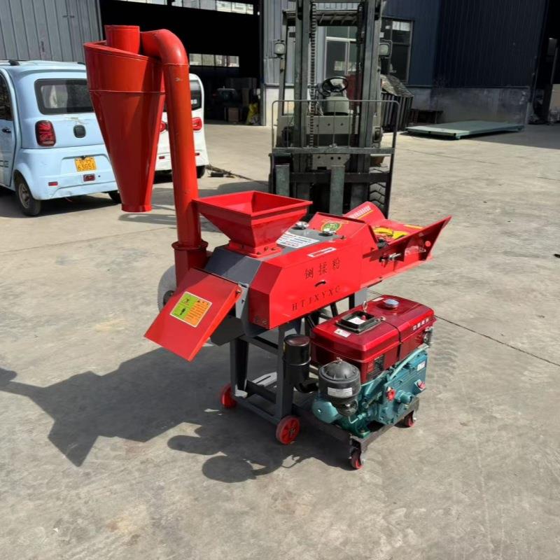 柴油机自吸式铡草揉丝粉碎一体机养殖场家用玉米秸秆多功能铡揉粉