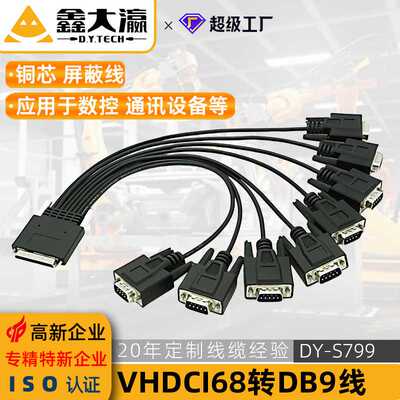 V68 to 8个db9vhdci68线一拖八多串口伺服PCI卡scsi信号com路由线