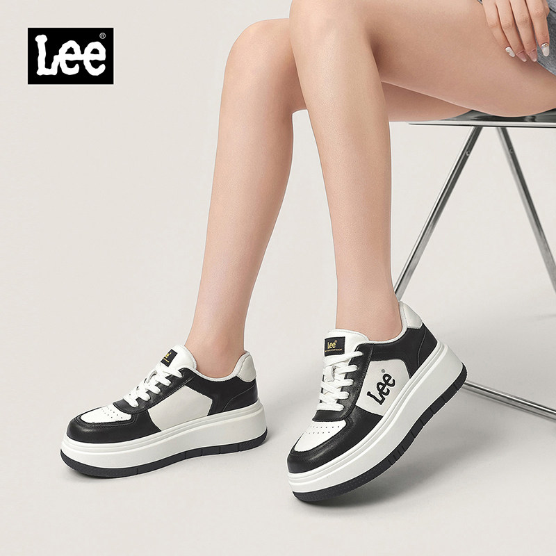 Lee女真皮厚底增高休闲板鞋图片