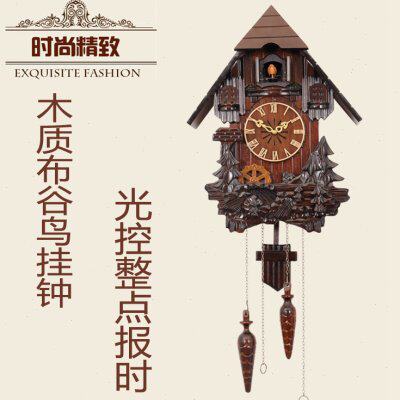 包邮实木雕刻现代欧式挂钟布谷鸟钟客厅墙壁钟时尚创意手工报时钟