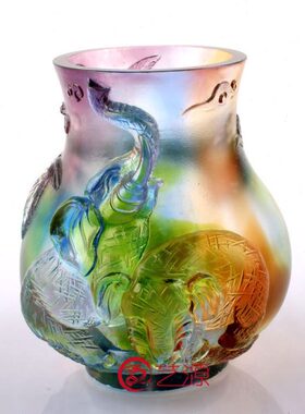 琉璃祥运笔筒工艺品家居办公桌摆设高档创意艺术商务礼品大象摆件