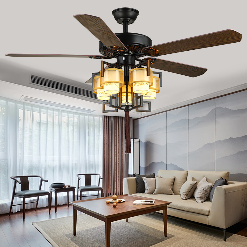 新中式风b扇灯吊扇灯 客厅餐厅风扇吊灯中国风复古电扇灯灯扇一体