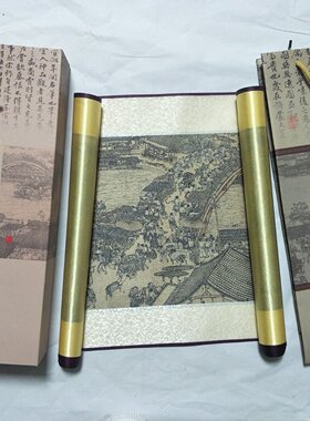 宋张择端清明上河图原大真迹高清真丝织锦画纯手工190*30装裱好的