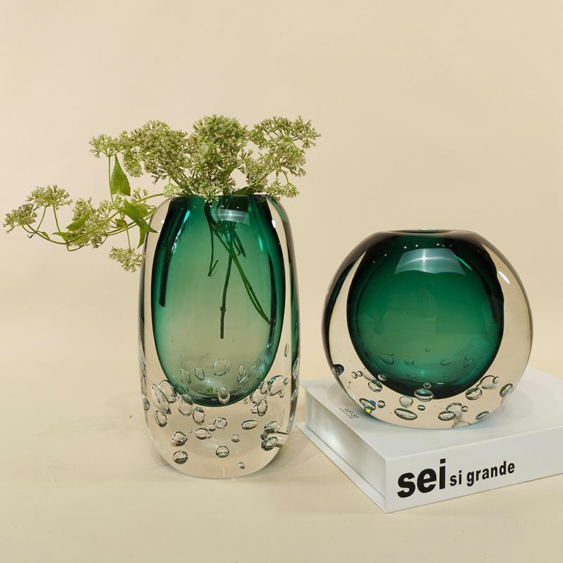 蓝色透明水晶玻璃花瓶摆件北欧创意客厅桌面插花轻奢软装水培花器