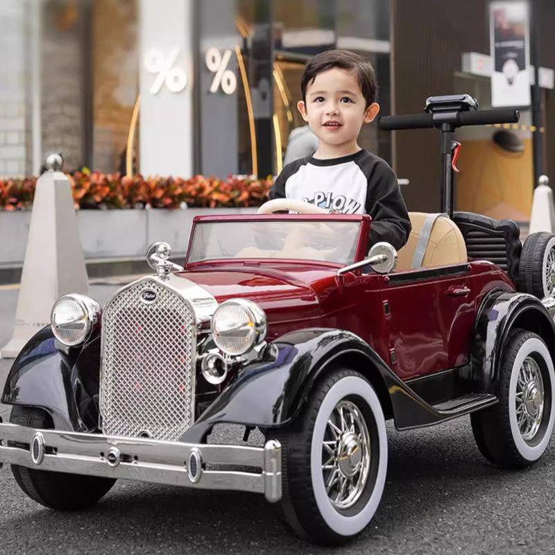 儿童复古老爷电动汽车男女孩宝四轮遥控玩具可坐双人大人亲子车